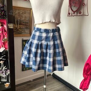 dennis blue plaid high waisted skirt